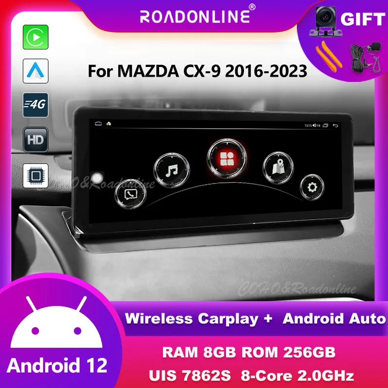 For MAZDA CX-9 2016-2023 12.3 screen Android 12 Octa Core 1920*720 8+256G Car Multimedia Player Stereo Receiver Radio