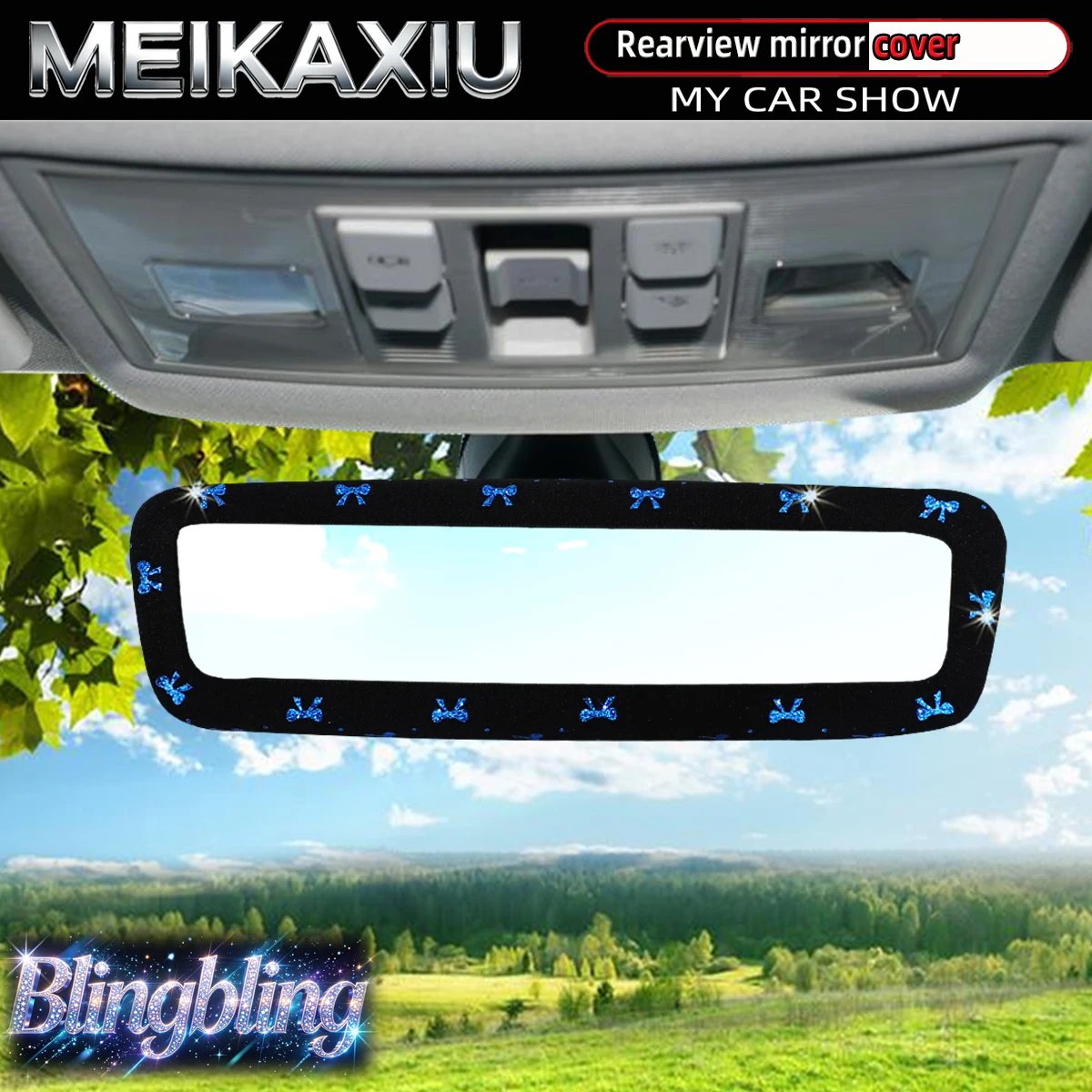Modische Glänzende Schleife Bling-Bling Stoff Auto-Rückspiegelabdeckung Automotive Innenausstattung Dekorationszubehör für Damen