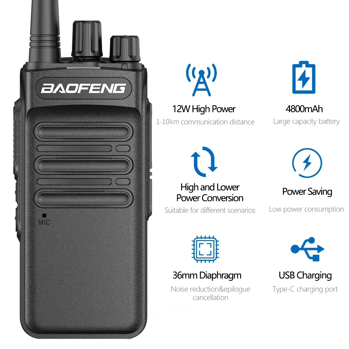 New! 2PCS BF-1905 12W High Power  Two Way Radio Long Range Powerful Radio Professional Walkie Talkie UV-5R UV-82 BF-1904