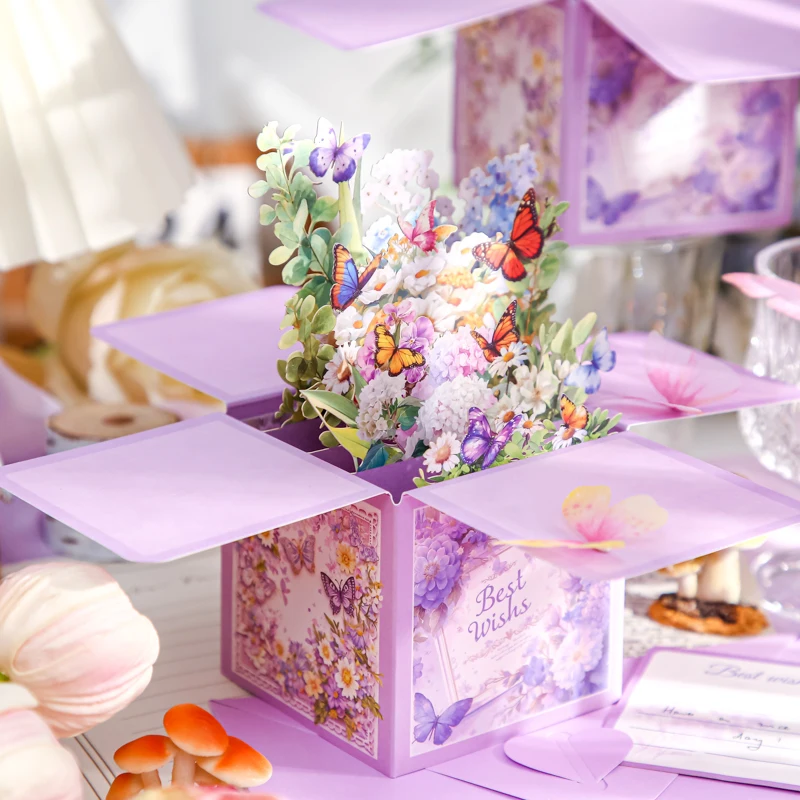 

5Pcs Three-Dimensional Greeting Card Flower Wishes Suit 3D Flower Butterfly Card Hollow Paper Colorful Postcard Decoration Gift