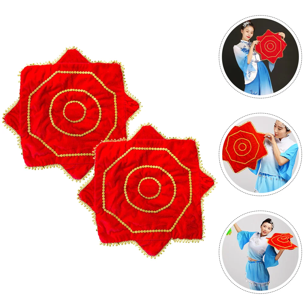 2 Pcs Octagonal Towel Dance Handkerchief Towels Red Golden Velvet Daning Performance Vintage Props