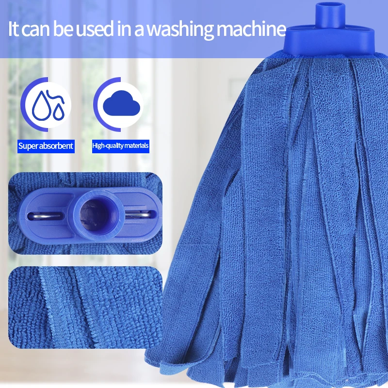 Microfiber Cloth Mop Refill Blue Quick Dry Absorbent, Washable Reusable Self Wringing Mop Head for Home Hardwood Tile Floor