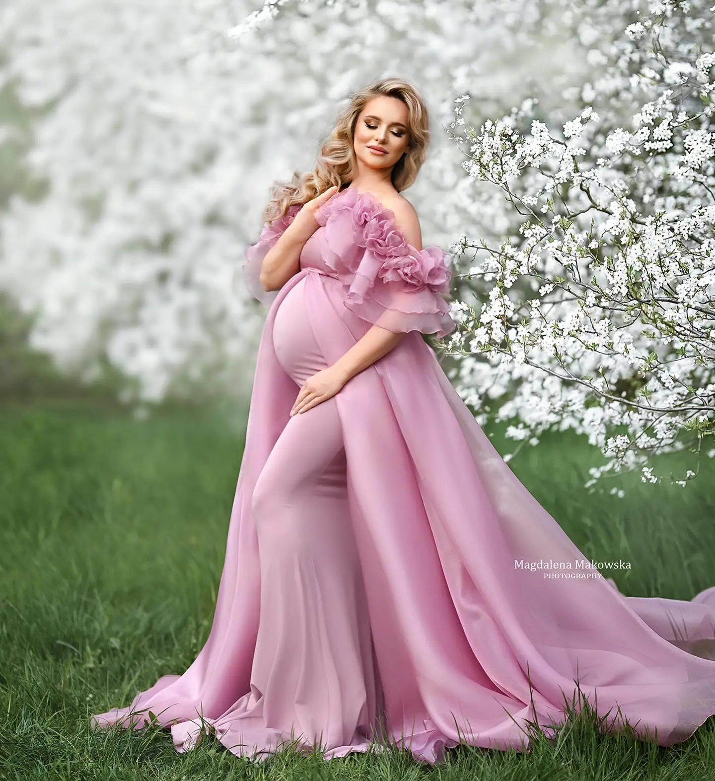 Elegant Pink Mermaid Maternity Dress Overskirts Women Robes for Photoshoot Pregnancy Dressing Bridal Babyshower Gowns