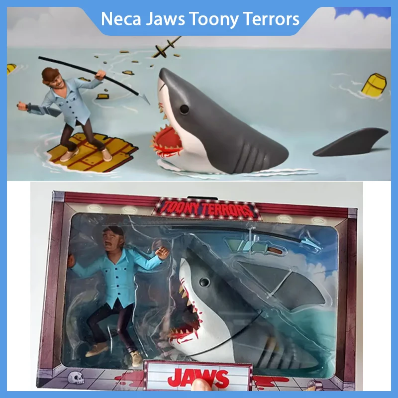 In Stock Neca Jaws Toony Terrors Jaws And Quint Shark Cosplay Anime Action Figure Collectable Model Toys Dolls  Gifts