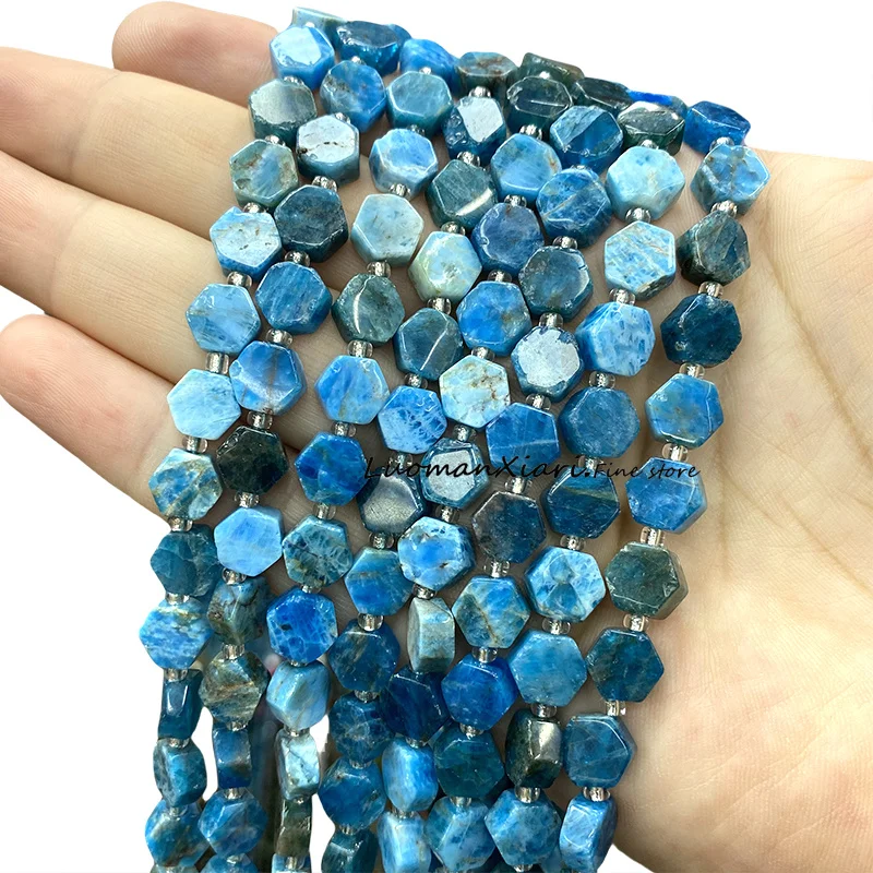 5x9MM Hexagon Natural Stone Blue Calcite Flat Loose Spacer Beads for Jewelry Making Diy Bracelets Earrings Charms Accessories