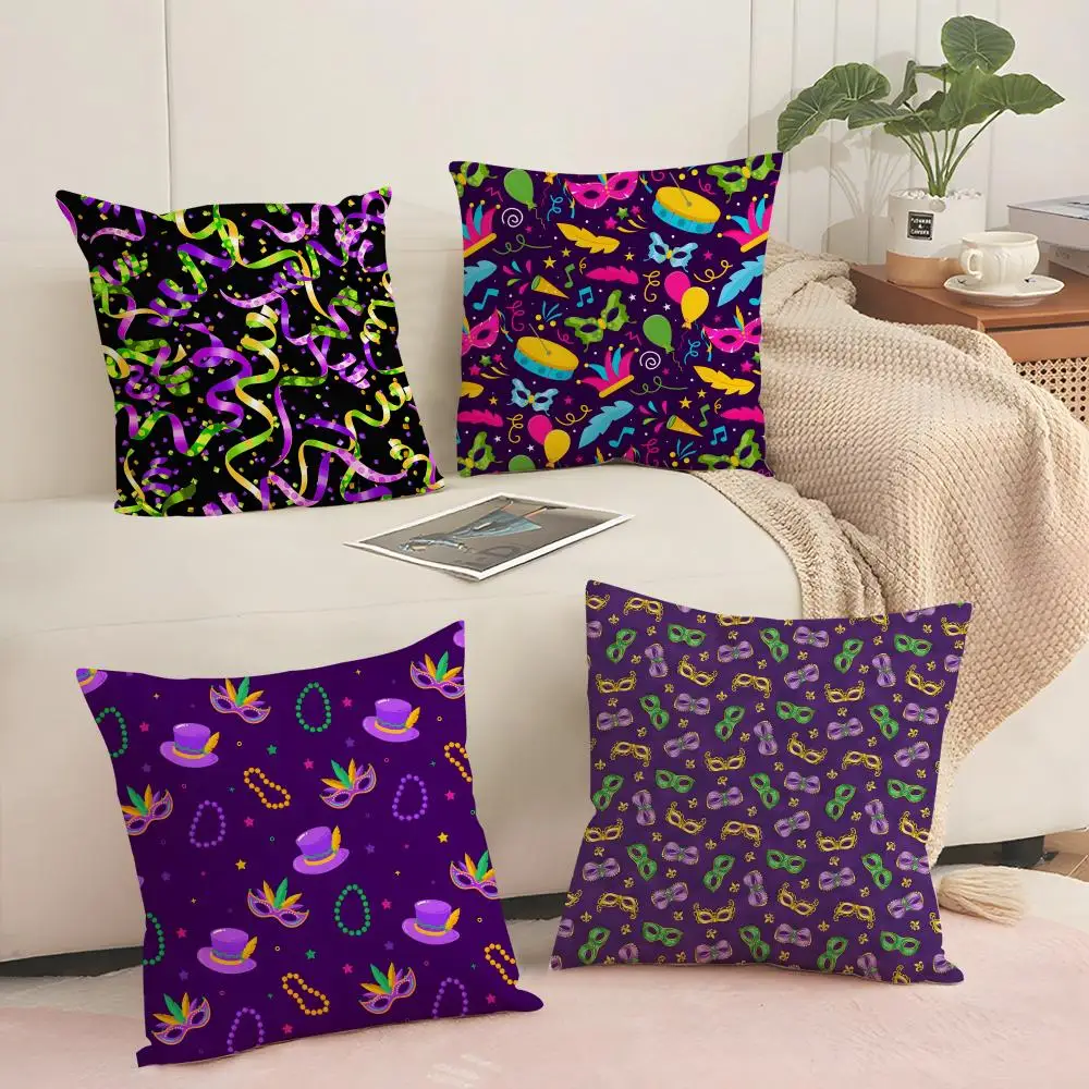 Mardi Gras Cushion Cover Silky Short Plush with Invisible Zi