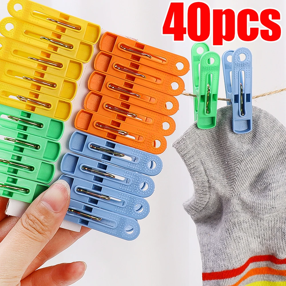 40/20Pc Clothes Photo Hanging Clip Plastic Clothespins Pegs Pin Laundry Household Clothespins Socks Underwear Drying Rack Holder