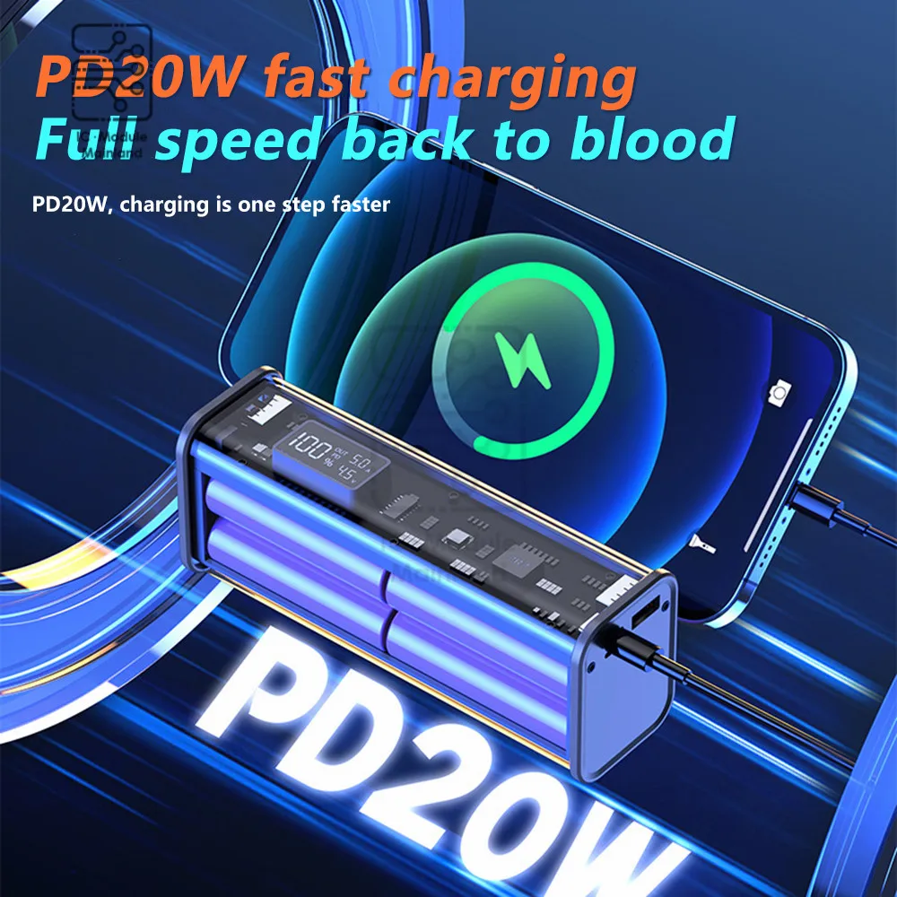 22.5W DIY Battery Charger Case PD Fast Charger Case for 8PCS 18650 Mobile Power Case Battery Charger Case