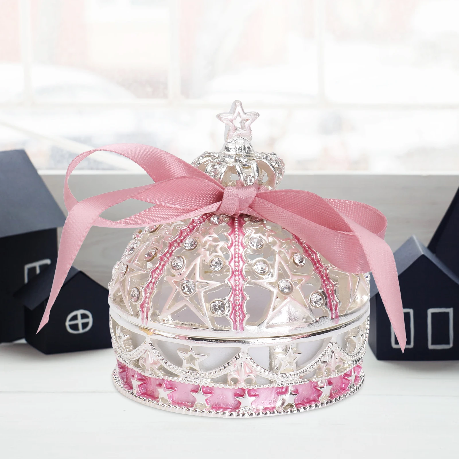 

Crown Jewelry Box Pink Alloy Enamel Storage Container Rings Necklaces Earrings Durable Quality Gift Case Packing Box