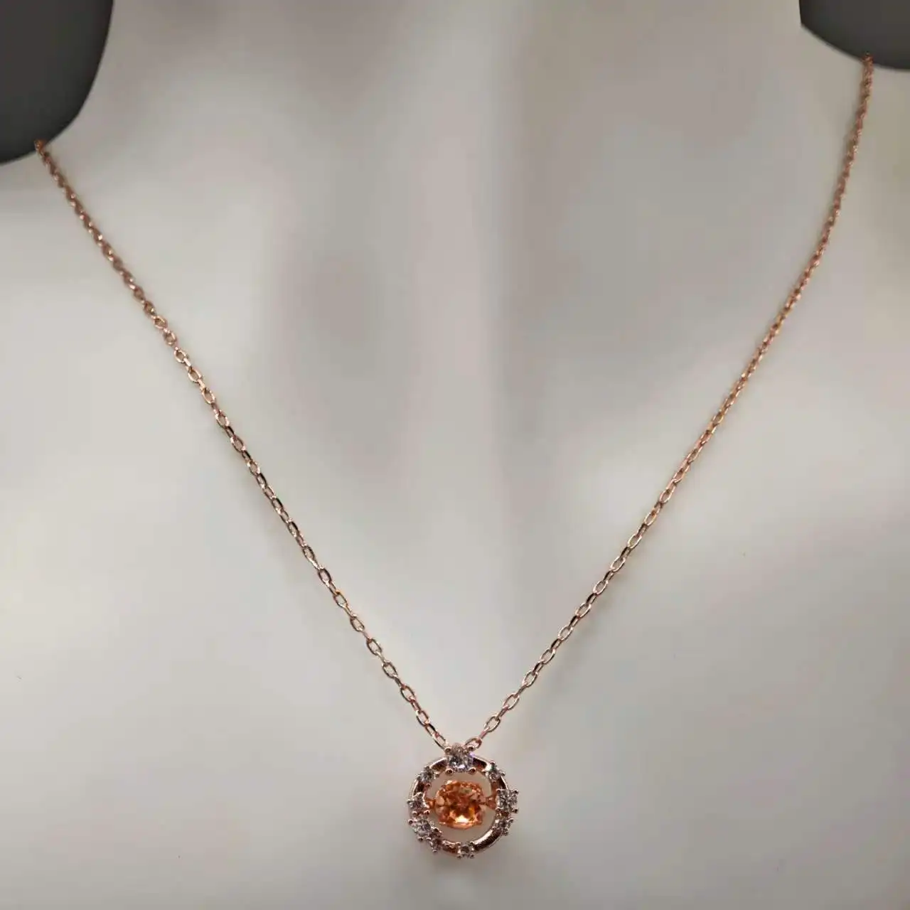 

Rose Gold Plated Orange Stone Pendant Necklace with Crystal Halo for Women