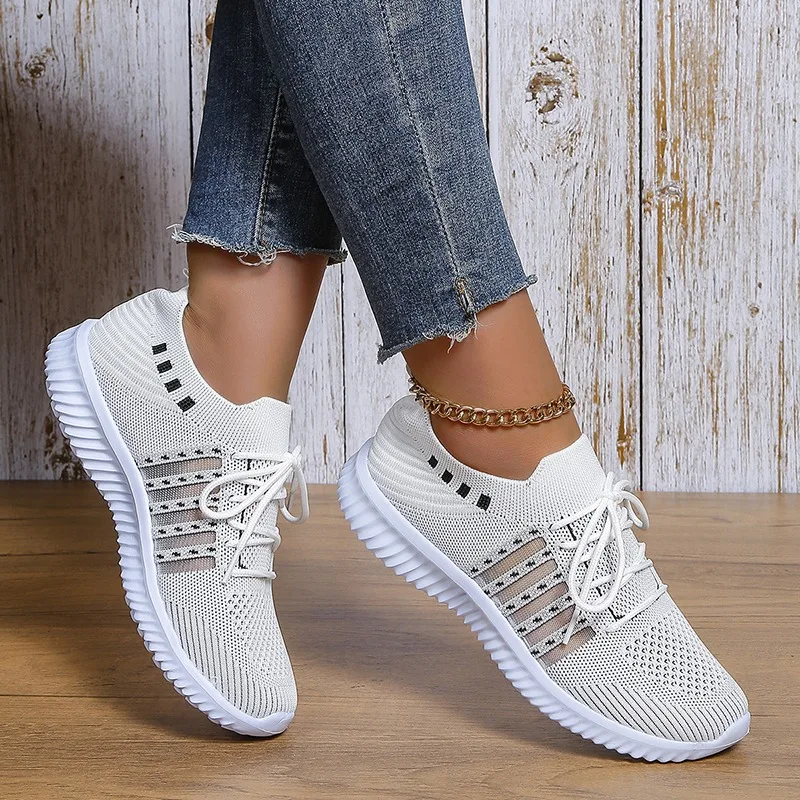 

Maogu Shoes for Women 2023 New Soft Sole Lace-Up Woman Hollow Out Knitting Non-Slip Sports Shoe Ladeis Breathable Mesh Sneakers