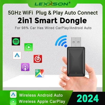 Carplay ワイヤレスアダプタ Android 自動 2in 1 スマートドングル 2024 5G WIFI iPhone Android 電話用ボルボベンツ Mg Kia Chery VW