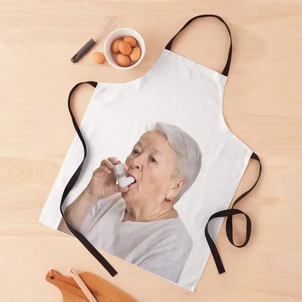 

Old Lady with Inhaler Apron Kitchen Novel Kitchen Accessories Household Items Kitchen Woman Work Home Supplies Apron