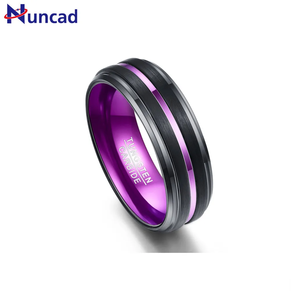 Nuncad 6-15 8MM Galvanized Black Matte Finish Purple Grooved Step Small Bevel Tungsten Carbide Men's Ring Wedding Jewelry Male