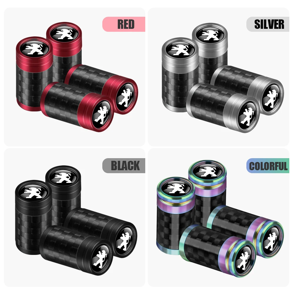 4Pcs Metal Carbon Fiber Car Wheel Valve Stem Dust Cap Auto Accessories For Peugeot  206 3008 308 307 106 407 208 207 2008 508