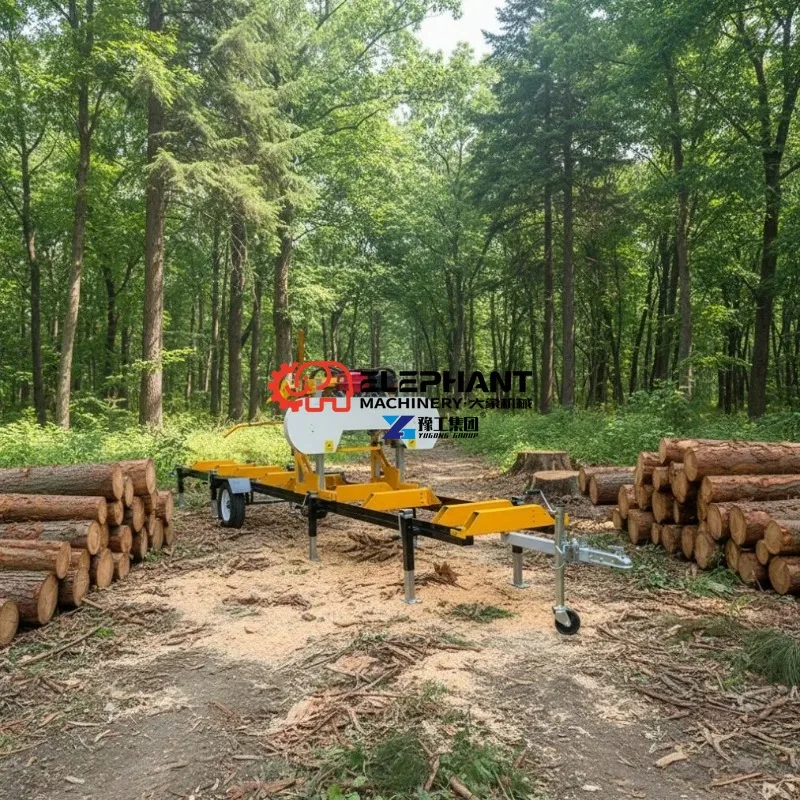 Mobile Diesel Engine Hydraulic Trailer Log Cutting Forestry Equipment Wood Processing Horizontal Timber Machine Band Sawmill