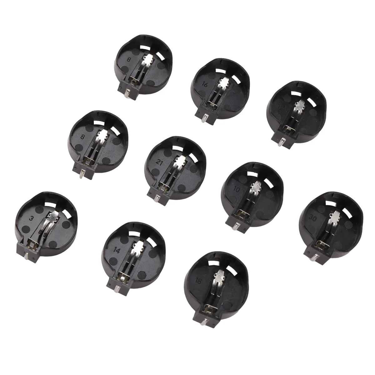 FUFU 10 piezas caja de soporte de batería de botón redondo negro para CR2032 2016 2025
