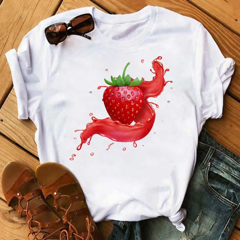 Fruits Strawberry Fashionable Fruit Strawberry Harajuku Casual Half Sleeve T-shirt Loose Plus Size Woman Oversized T Shirt