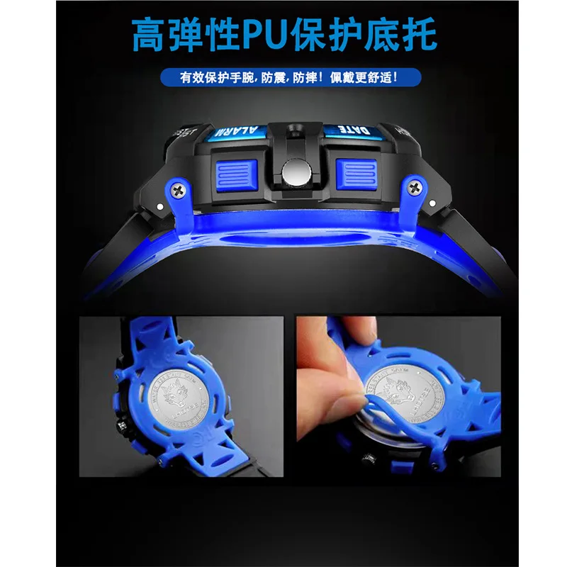 Wolf's American Hot Sale Multi-Functional Sports Waterproof Children's Double Display Electronic Quartz Watch