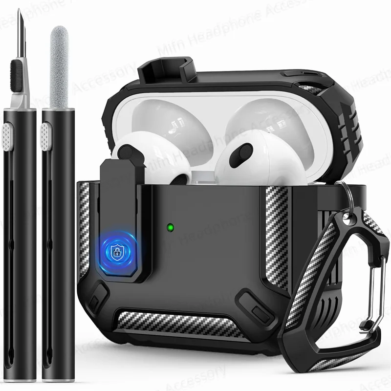 for AirPods 4 Case Cover switch case Carbon fiber shock PC TPU Case with cleaning kit for Apple AirPods 4th Gen Case 2024 New ﻿