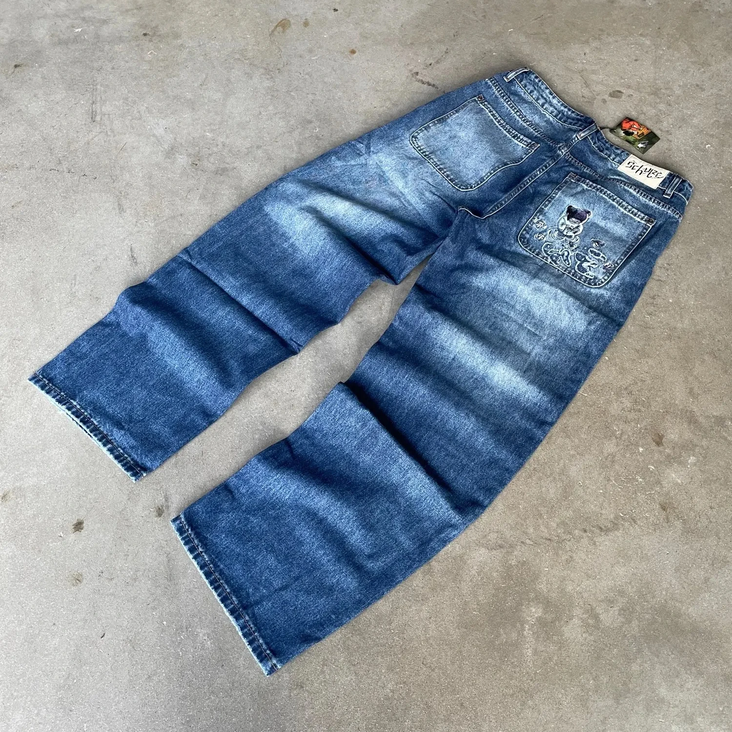 Derschutze Jeans Europa American Street Ricamo Modello Pantaloni in denim Uomo Donna Y2K Harajuku Pantaloni larghi gotici
