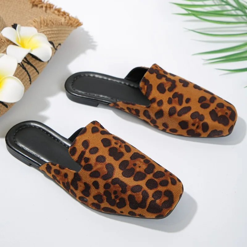 2024 New Version of Sandals Leopard Print Large Size Baotou Outside To Wear All The Buckle Casual Fashion Women's Shoes