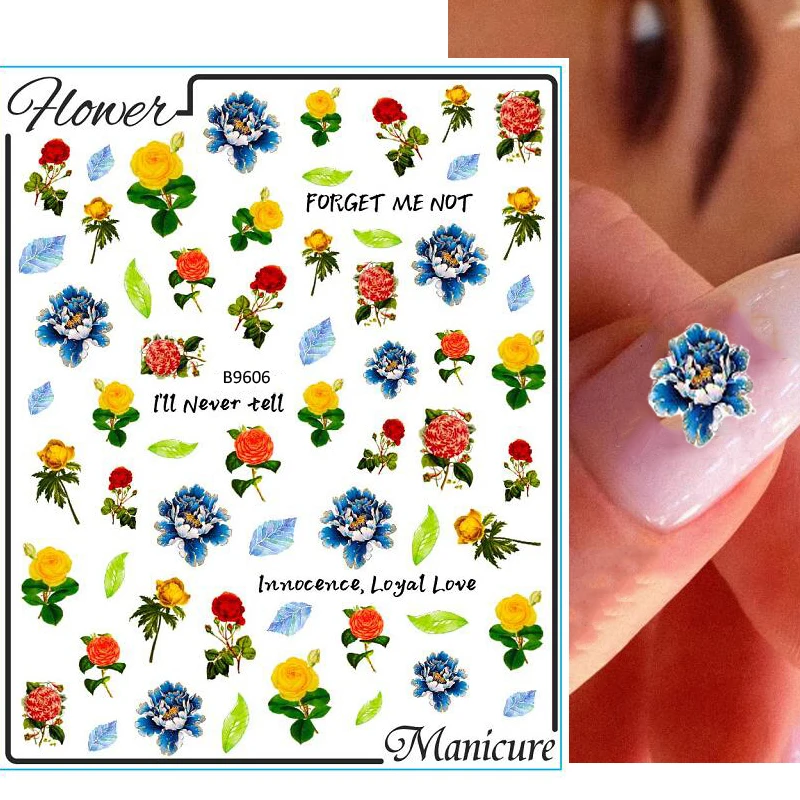 1 Stuks Nail Art Sticker Geometrische Bloempatroon Lente Bloemen Sticker 3d Zelfklevende Rug Zelfklevende Manicure Decoratie * S196