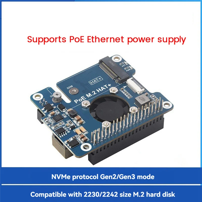رائع لراسبيري Pi 5 POE M.2 قبعة Pcie إلى M.2 Nvme SSD لوح تمديد Gen3 8Gbps لـ 2242/2230 M.2 Nvme SSD