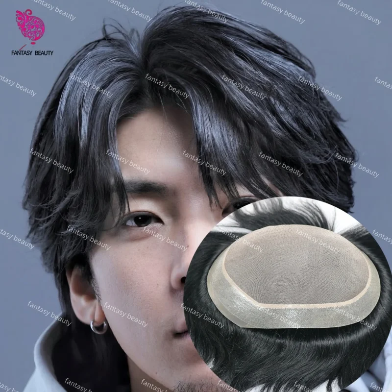 

High-quality Mono Lace Top 1b#4 Black Brown Natural Hairline Breathable 100% Black Human Hair Wigs Capillary Prosthesis For Men