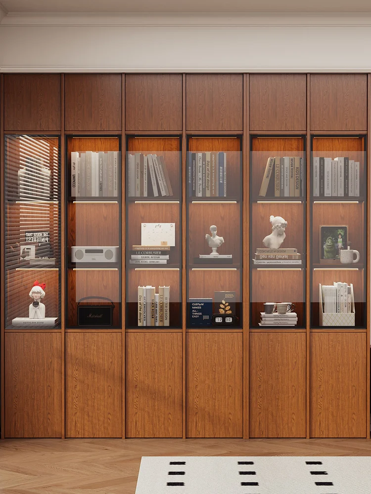 

Bookcase with glass door whole wall solid wood bookcase storage living room display cabinet custom cabinet storage cabinet