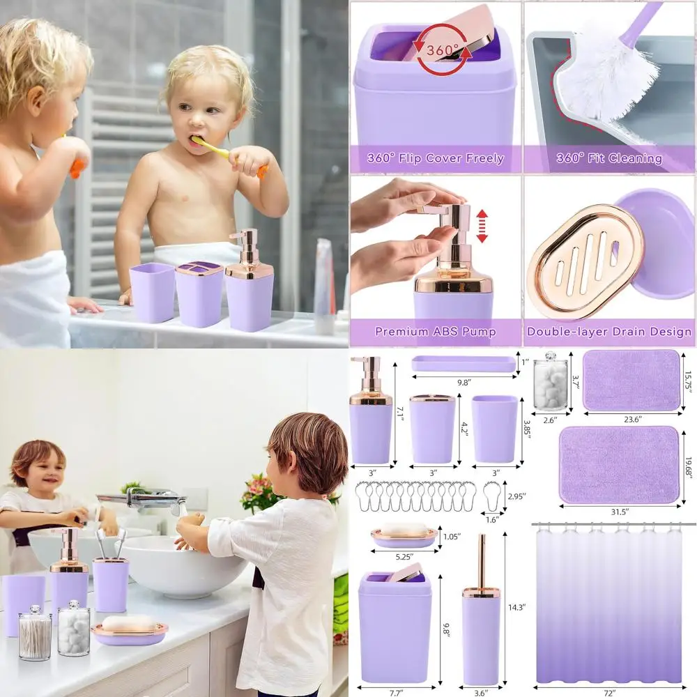 

Light Purple Ombre Shower Curtain Set with Rugs and Hooks, Lavender Bathroom Accessories for a Complete Home