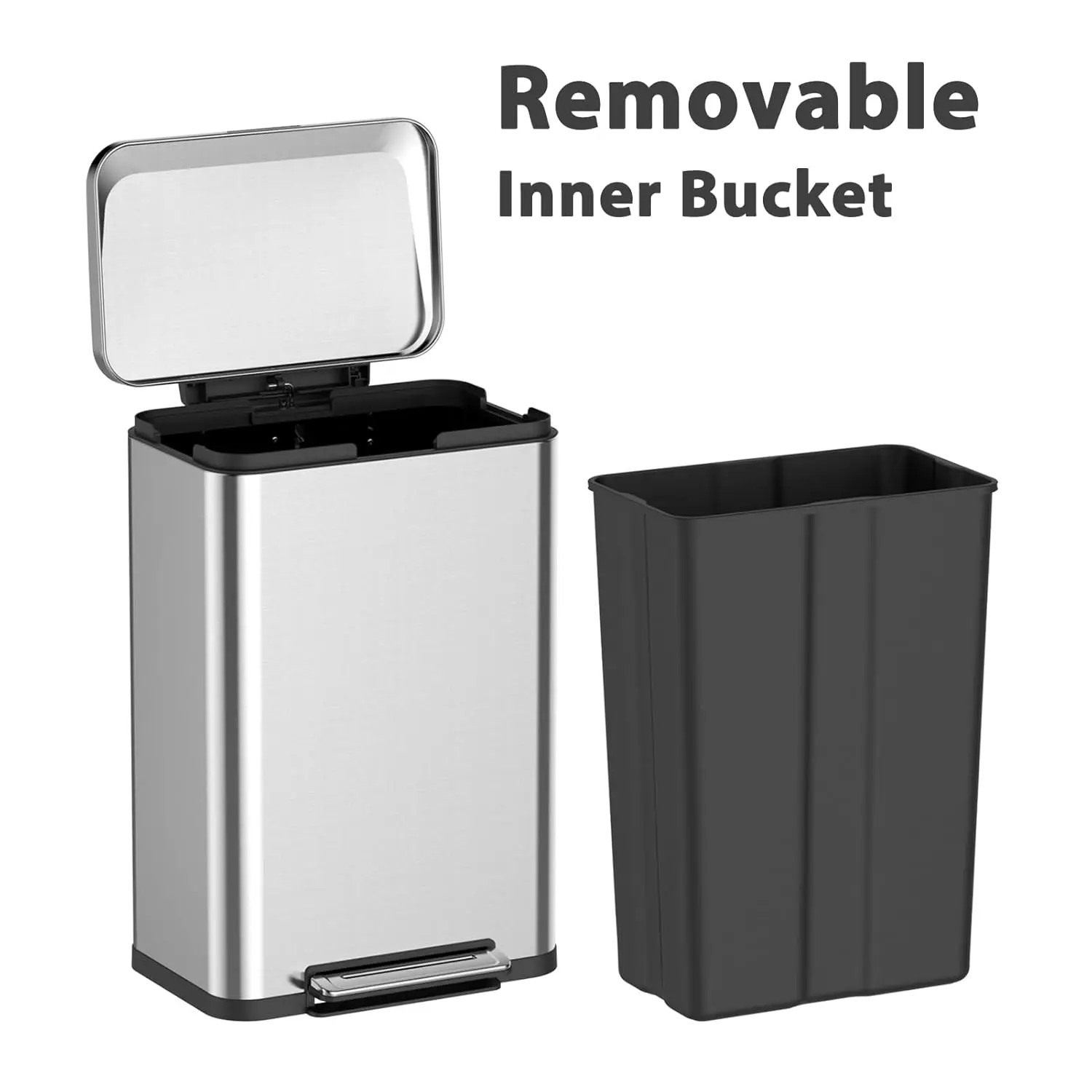 Kitchen Trash Can Set, 13.2 Gal & 2.11 Gal Stainless Steel Waste Bins, Soft-Close Lid, Step-on Garbage Bin for Office Bathroom