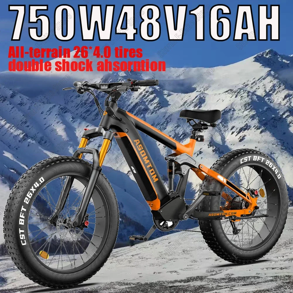 All-terrain Mountain E-Bike 26-inch Fat tire45KM/H Electric Bike 750W motor 48V16AH lithium battery Adult Off-road Electric Bike