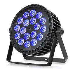 Luz plana de escenario para DJ, luz Par LED RGBWA UV 6 en 1 de 18x18w, Material de aluminio adecuado para boda, iglesia, banquete, salón, bar, disco