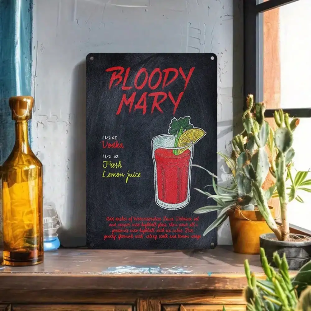 Letrero de estaño Bloody Mary Cocktail, decoración de Bar/Pub para el hogar, receta de pizarra Vintage, 8x12 pulgadas/20x30 Cm, 1 ud.