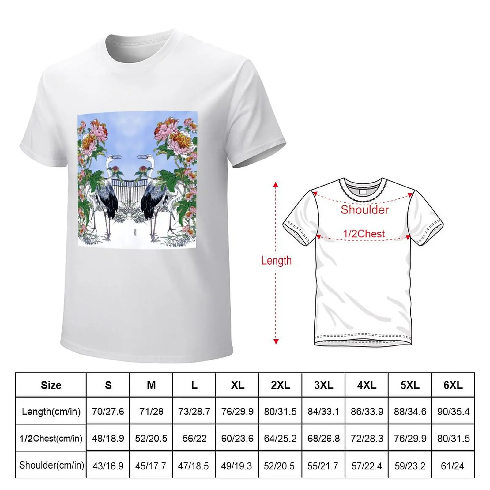 Asian Cranes & Spring Peonies- Winter Snow T-Shirt vintage tees boys animal print fitted t shirts for men