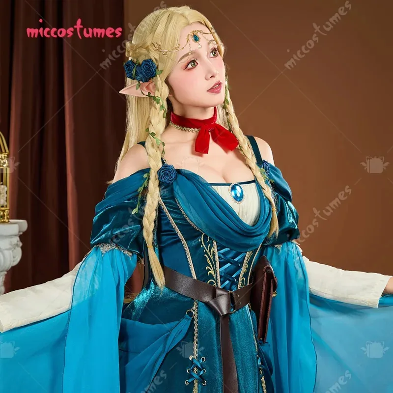 Miccostumes 여성용 Marcille Donato 코스프레 의상 벨트 초커가있는 중세 드레스