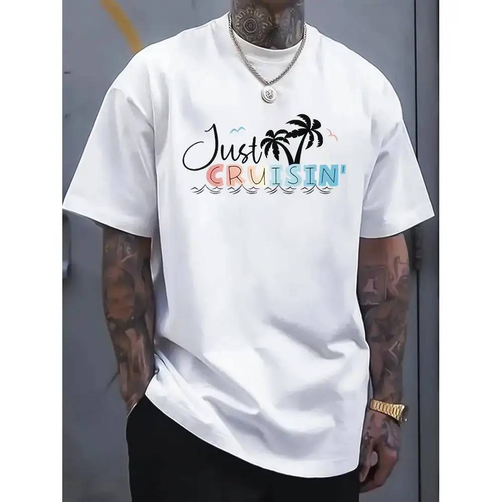 

Just Cruisin 'Printed T-Shirt, Short Sleeve Casual Top, Crew Neck Short Sleeve Comfort T-Shirt, Suitable for Spring and Summer