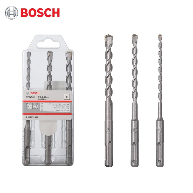 BOSCH 2608579118 SDS-Plus-1 Multi Use Drill Bits For Concrete/Masonry 3PCS Round Shank Impact Drills #6 #8 #10