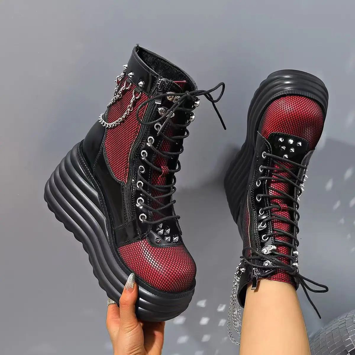 Red Retro Women Boots Autumn Winter Round Toe Flat Heel Genuine Cow Leather Street Style Ankle Boots For Women Trend Shoes