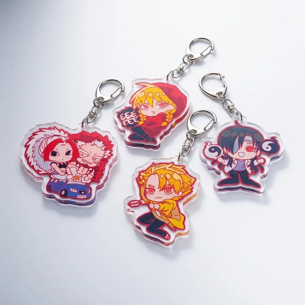 Anime Acrylic Keyring Set Of 4 Pieces Chibi Art Collectible Showcase Cabinet Display Otaku Room Decor