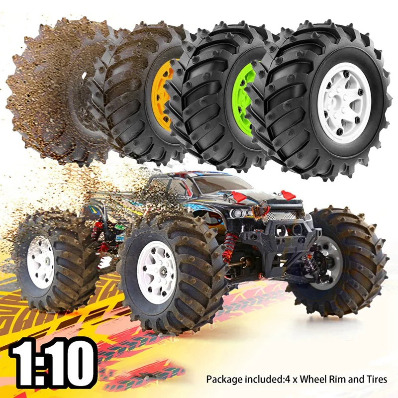 ABRU-4Pcs 128Mm 1/10-Monster Beadlock Wheel Rim Rubber Tire Set For 1/10 RC Crawler Car TRX4 D90 D110 Axial SCX10