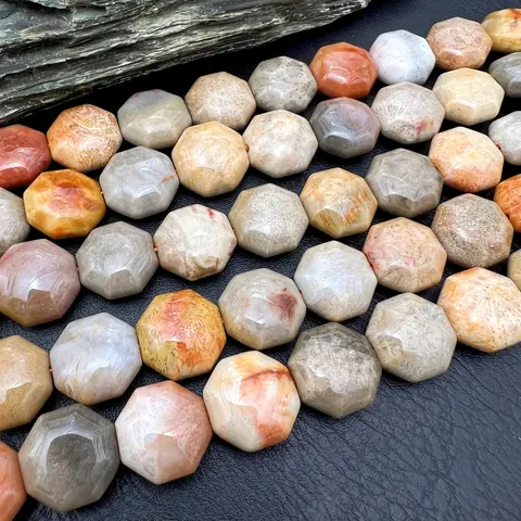 16MM Large Faceted Natural Coral Jaspers Chrysanthemum Stone Octangle Nugget Beads For DIY Jewelry Making