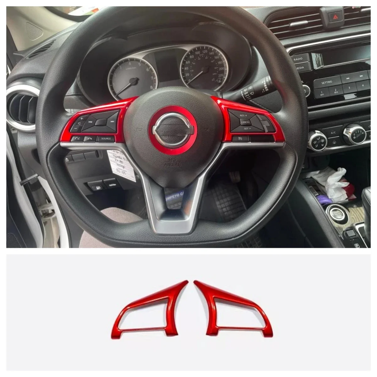 

For Nissan Leaf ZE1 2018 2019 2020 2021 2022 Car Steering Wheel Button Frame 3d Sticker Abs Carbon Fiber Cover Red Interior Trim