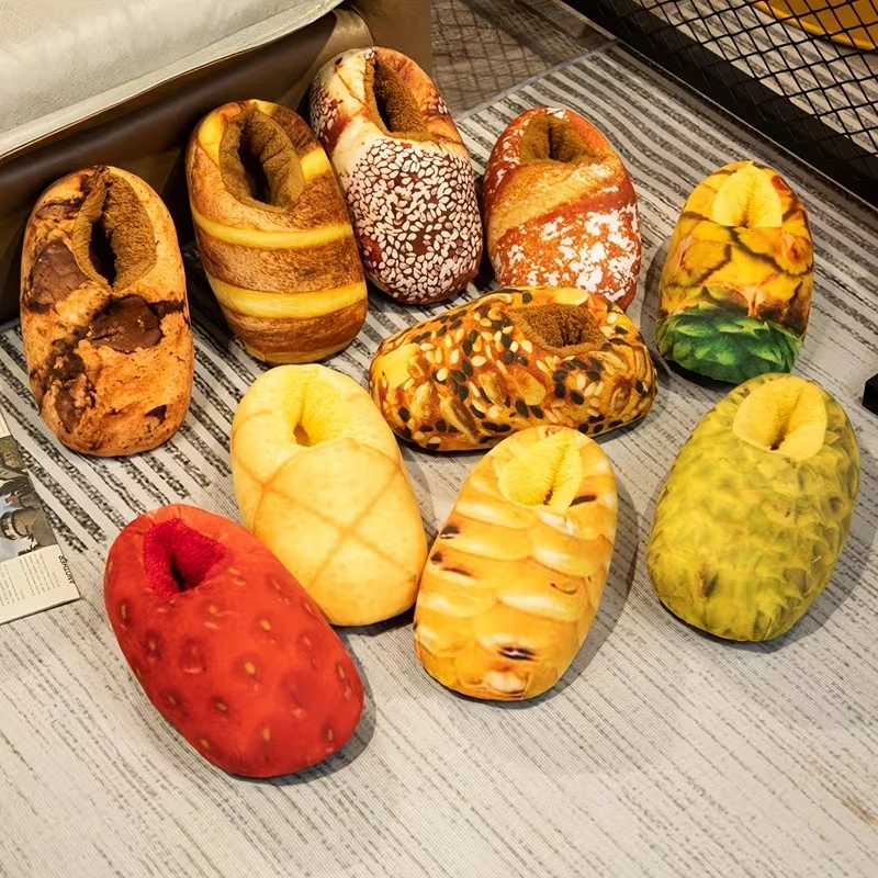

Funny Bread Design Plush Slippers Warm Fleece Lined Anti Slip Indoor House unisex Shoes Soft Cozy Home Floor Slippers Winter