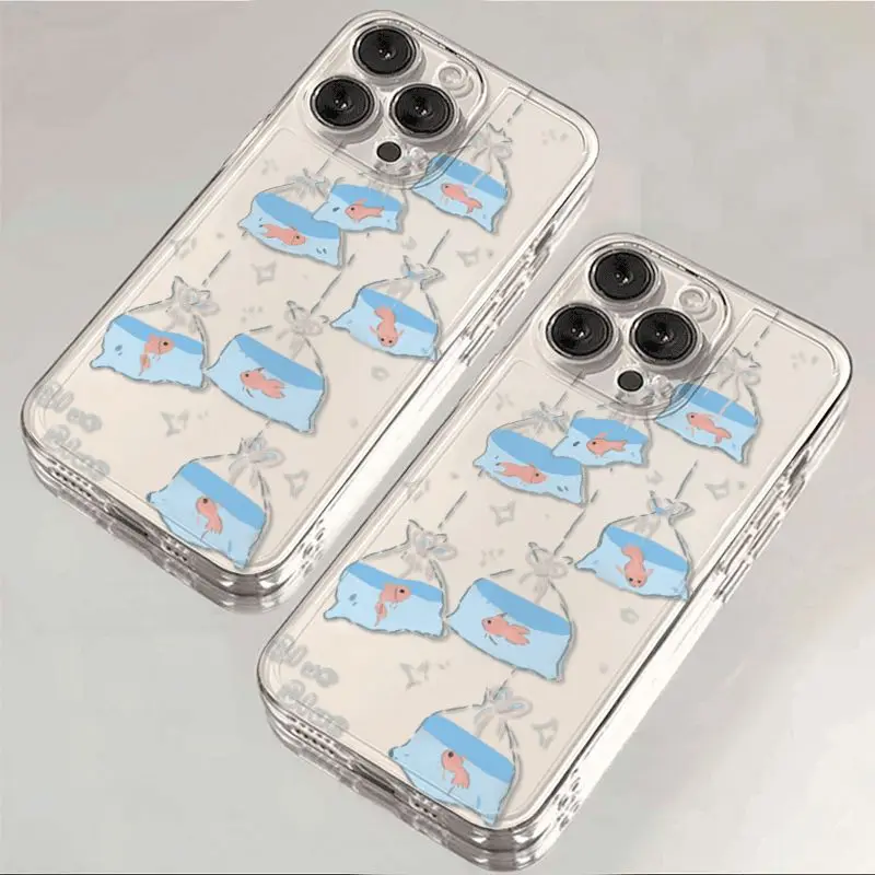 

Blue Goldfish Clear Mobile Phone Case For iPhone 16 15 11 12 14 13 Pro Max Mini XS XSM XR 7 8 Plus SE4 16e Cute Cover Fundas