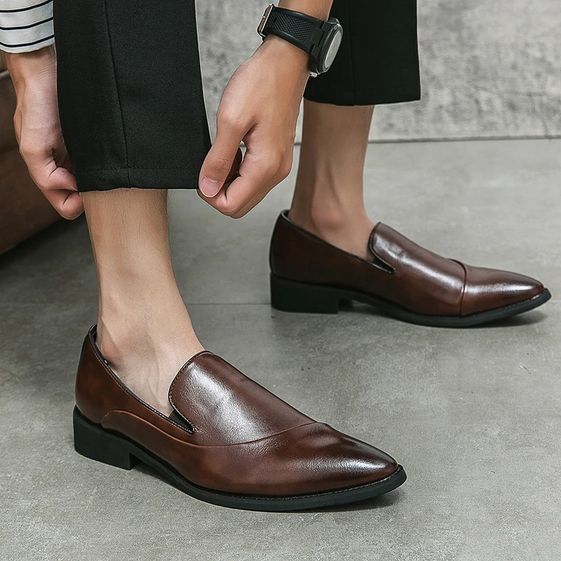 Men  New Pointed Black Brown Casual Fashion Business Leather Shoes in European and American Style PU Sizes 38-48 Men  Shoes