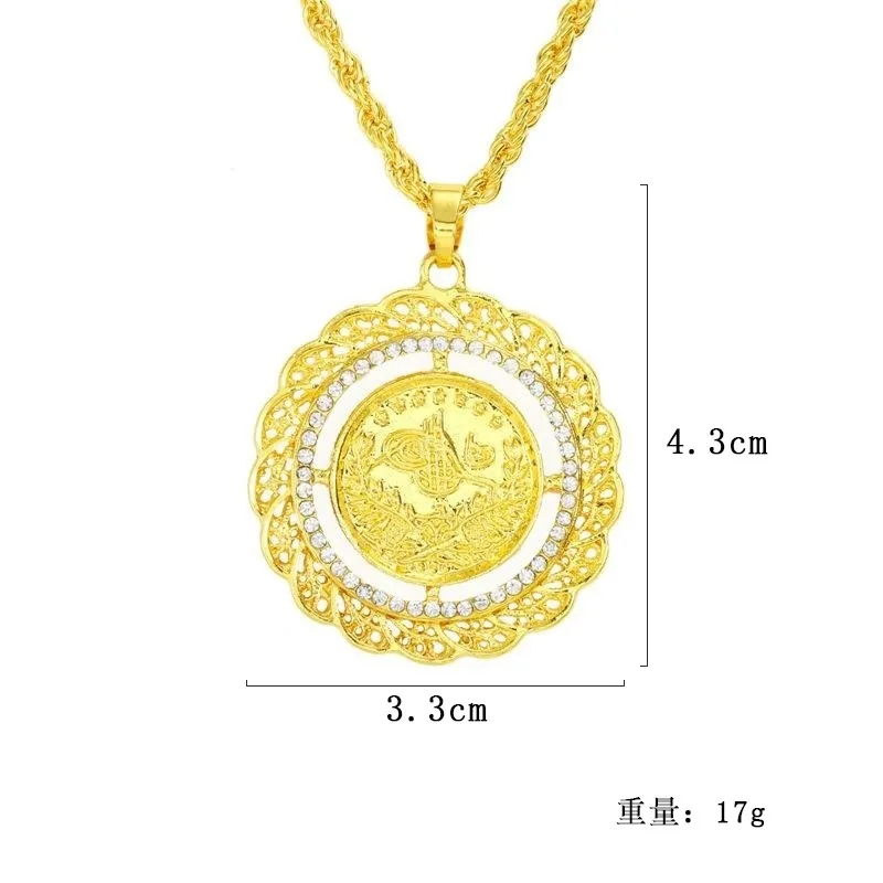 Round Albania Eagle Pendant Necklace Charms Coins Jewelry Traditional Albanian  Necklace Crystal Water Droplet Design