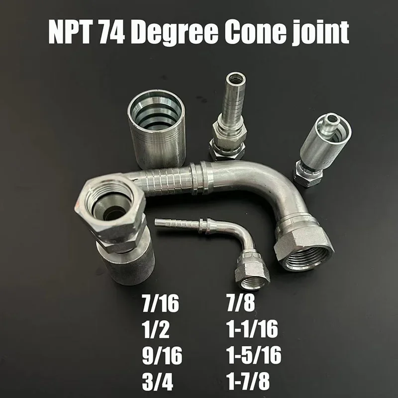 High Pressure Hose Hydraulic Joint NPT 7/16 1/2 9/16 3/4 7/8 1-1/16 to Pipe 6mm-38mm Barbed Tube Fitting Crimp joint