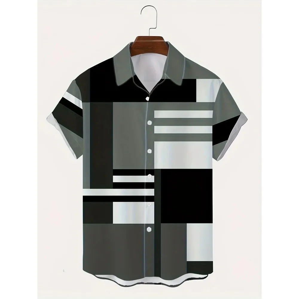 

Мужская рубашка с геометрическим ярким узором, на пуговицах, повседневная, с коротким рукавом, модная, для отдыха, на каждый день, летняя, 2026